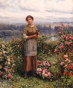 Daniel Ridgeway Knight Julia Gathering Roses oil on canvas